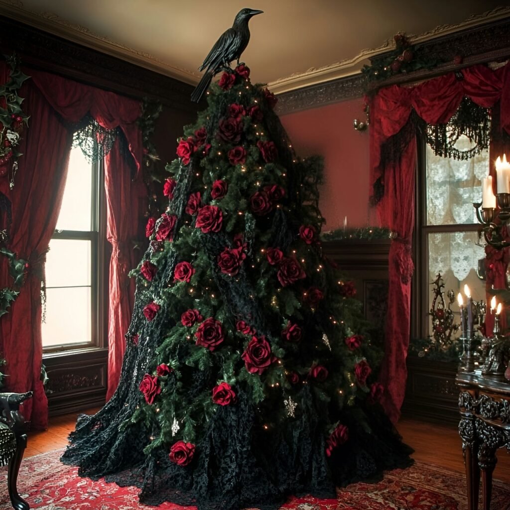 29. Gothic Christmas Tree: Darkly Enchanting Holiday Décor