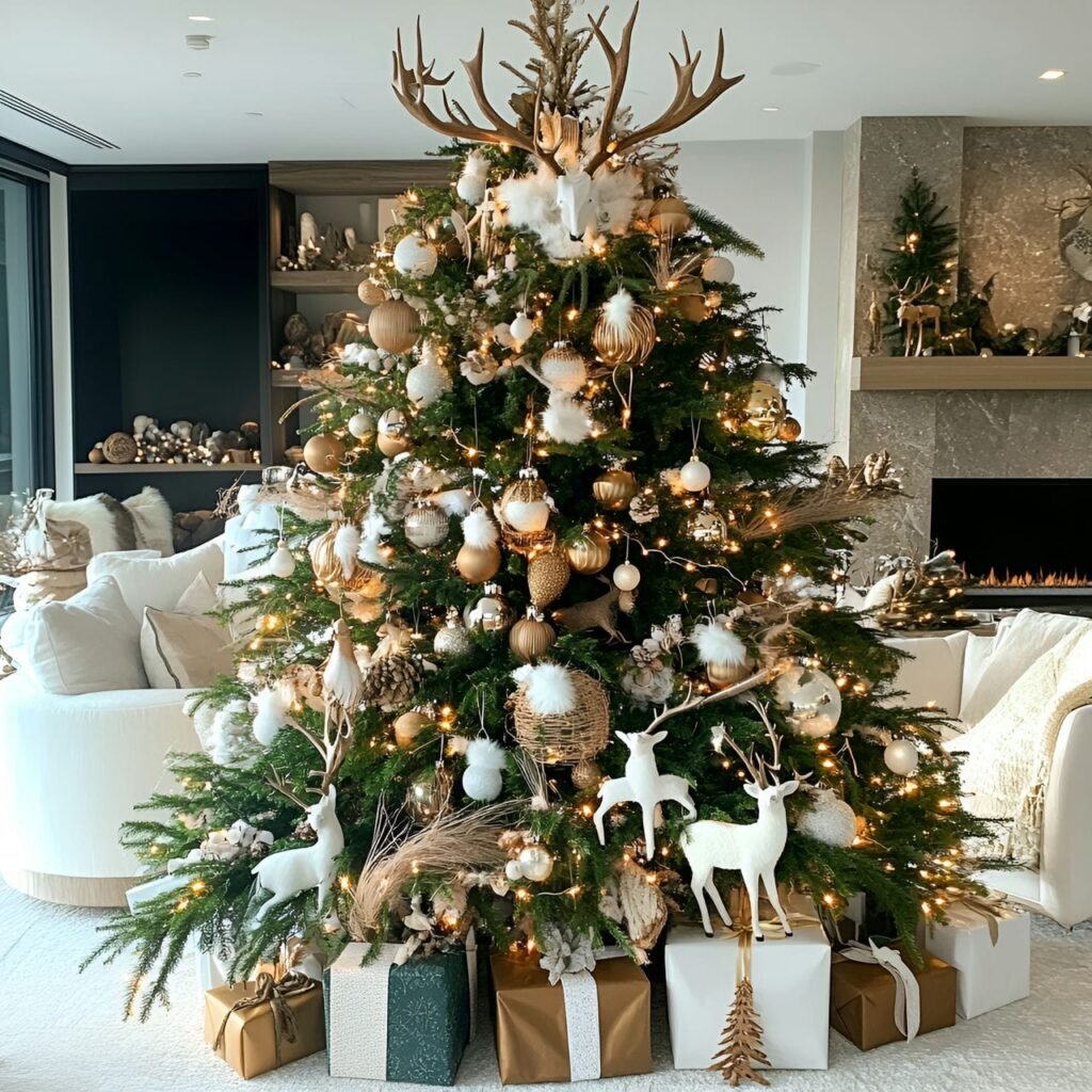 04. Deer & Antler Wildlife Tree with Forest-Inspired Décor