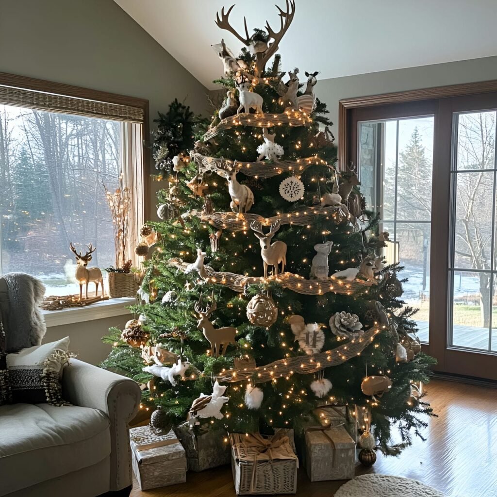 04. Deer & Antler Wildlife Tree with Forest-Inspired Décor