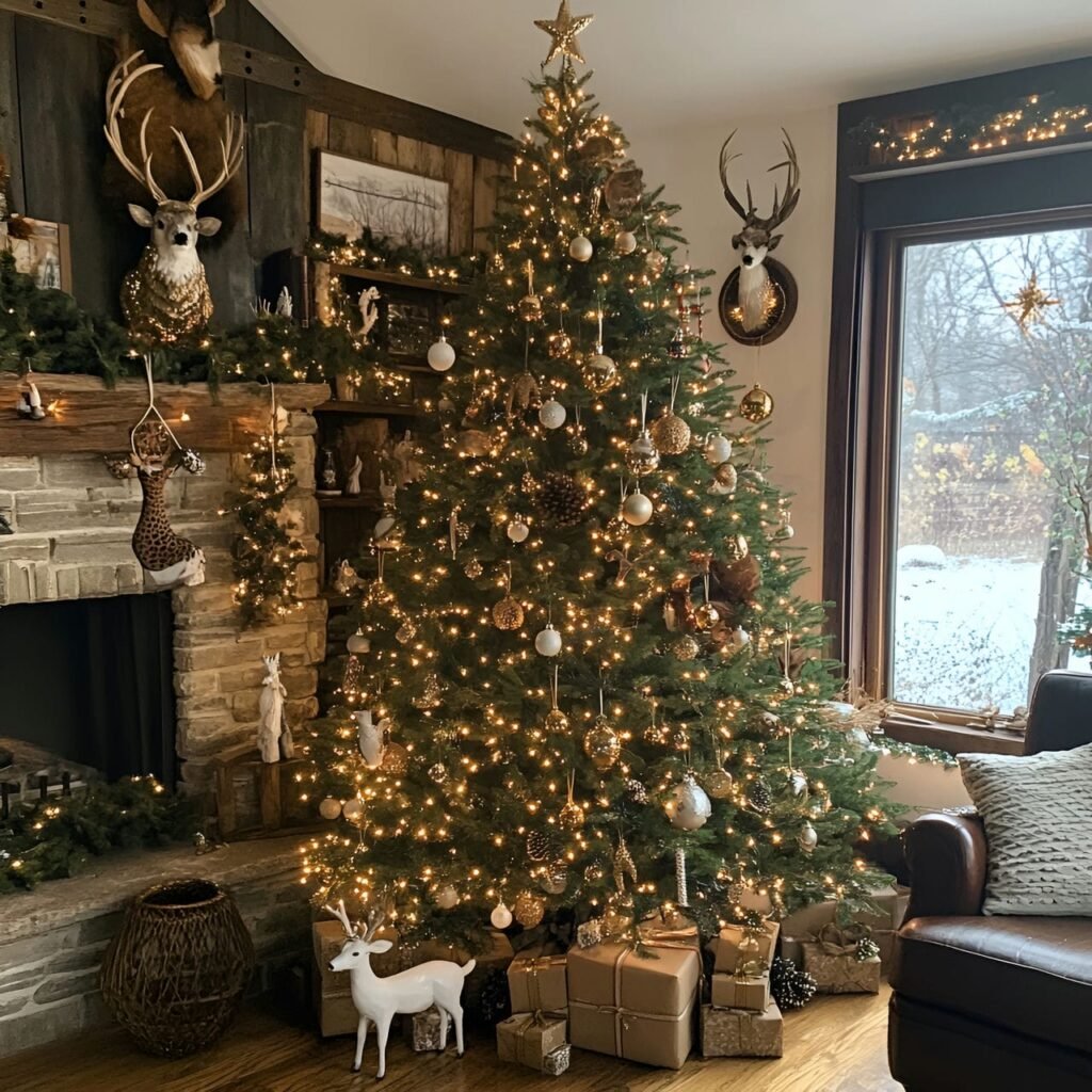 04. Deer & Antler Wildlife Tree with Forest-Inspired Décor