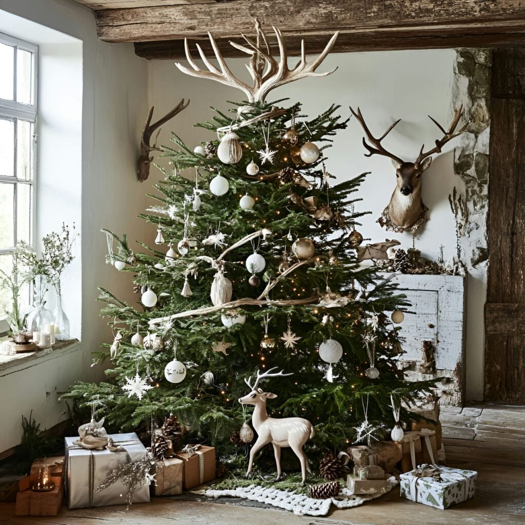 04. Deer & Antler Wildlife Tree with Forest-Inspired Décor