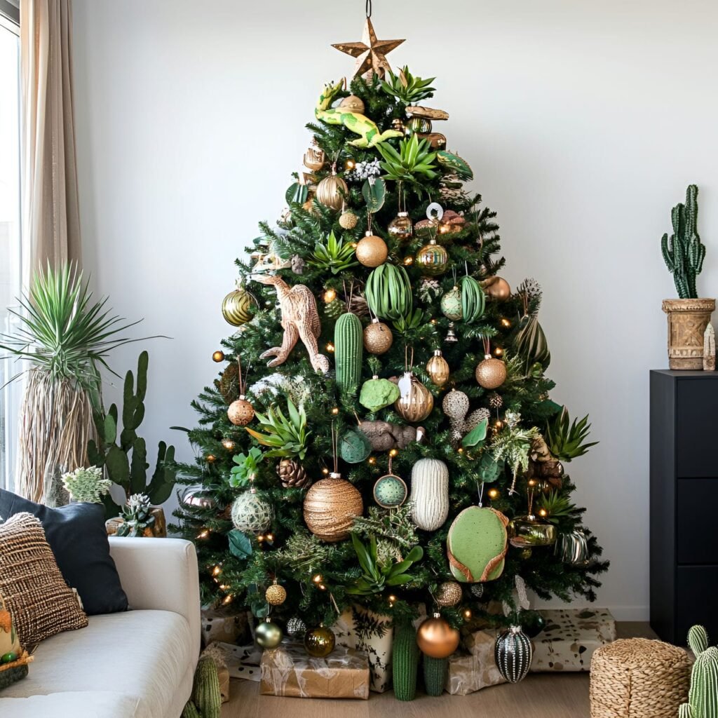 22. Desert Wildlife Christmas Tree with Cactus and Lizard Accents