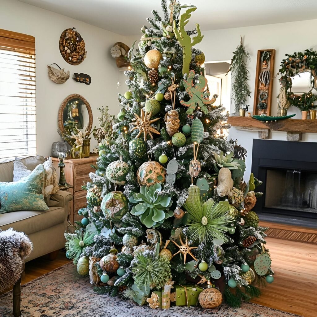 22. Desert Wildlife Christmas Tree with Cactus and Lizard Accents