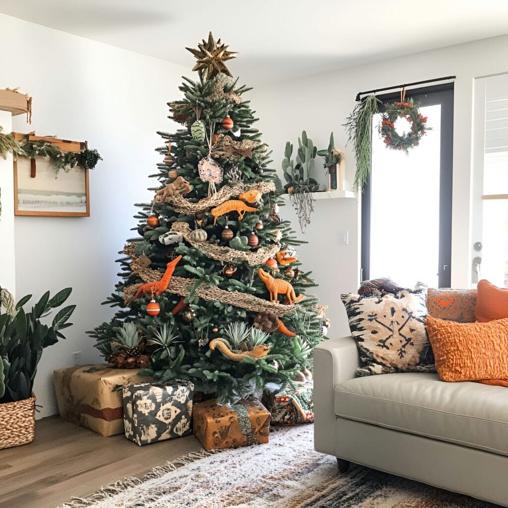 22. Desert Wildlife Christmas Tree with Cactus and Lizard Accents