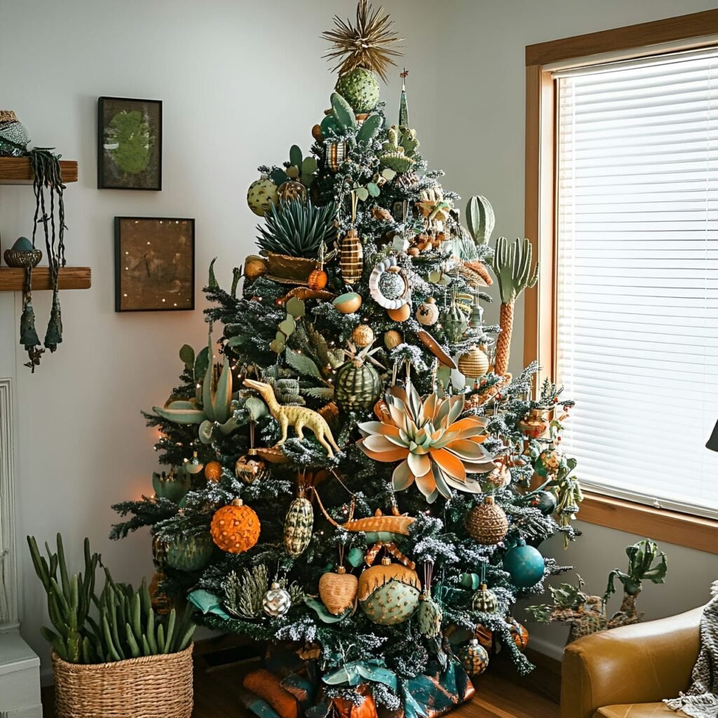 22. Desert Wildlife Christmas Tree with Cactus and Lizard Accents