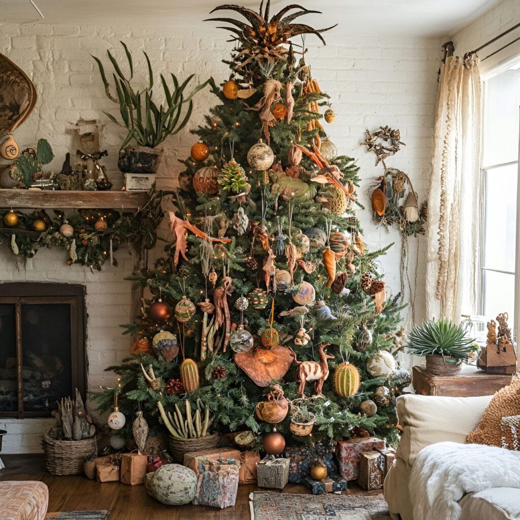 22. Desert Wildlife Christmas Tree with Cactus and Lizard Accents