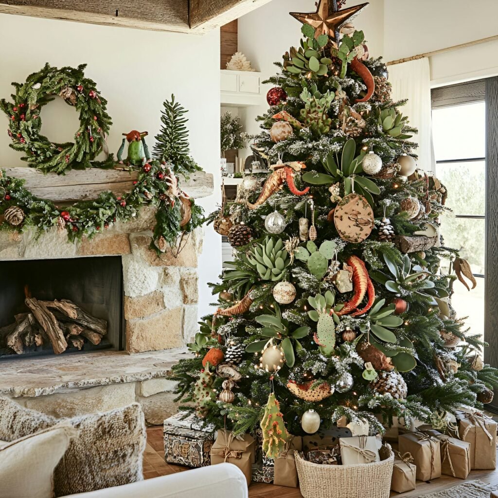 22. Desert Wildlife Christmas Tree with Cactus and Lizard Accents