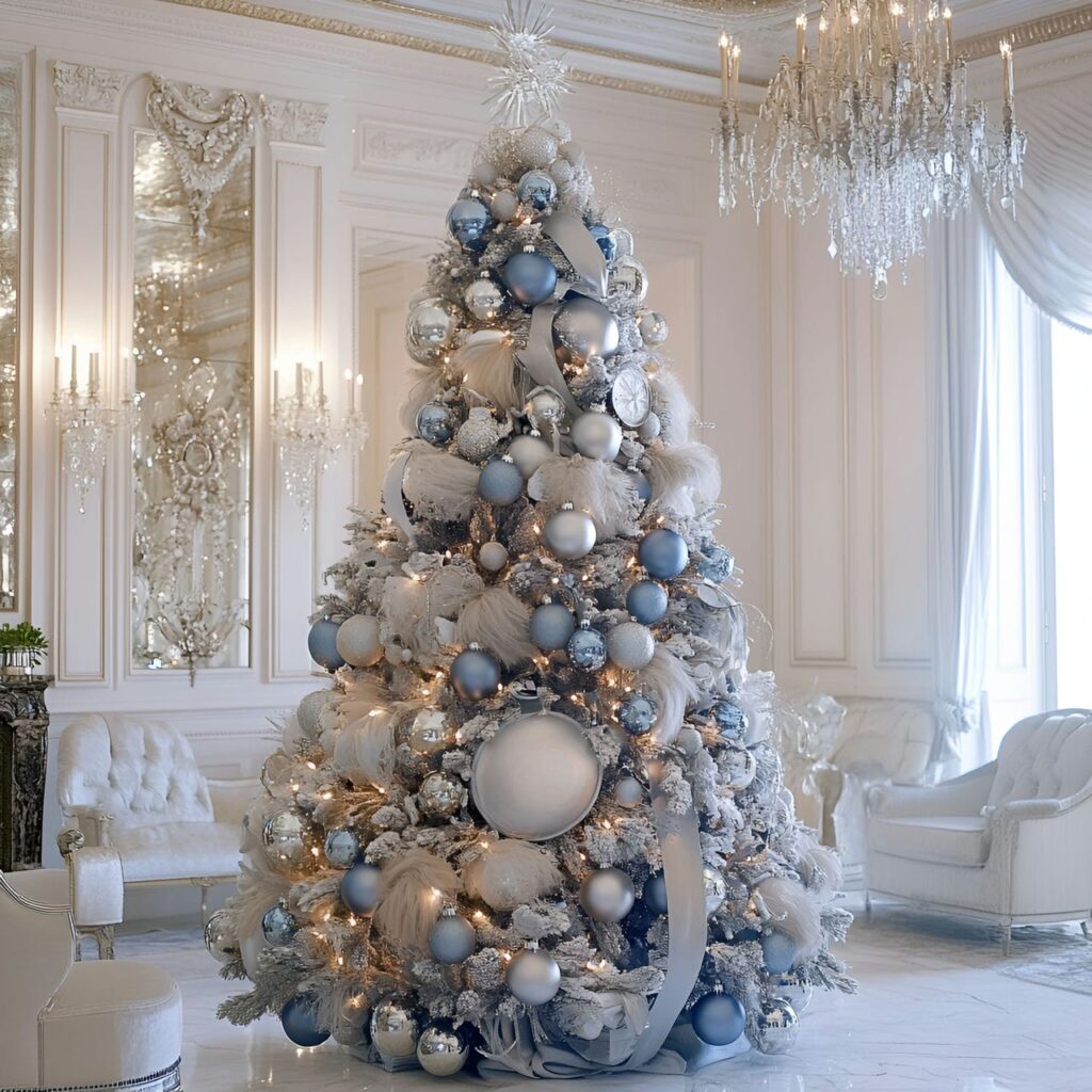 02. Dior Christmas Tree with Silver and Soft Blue Ornaments