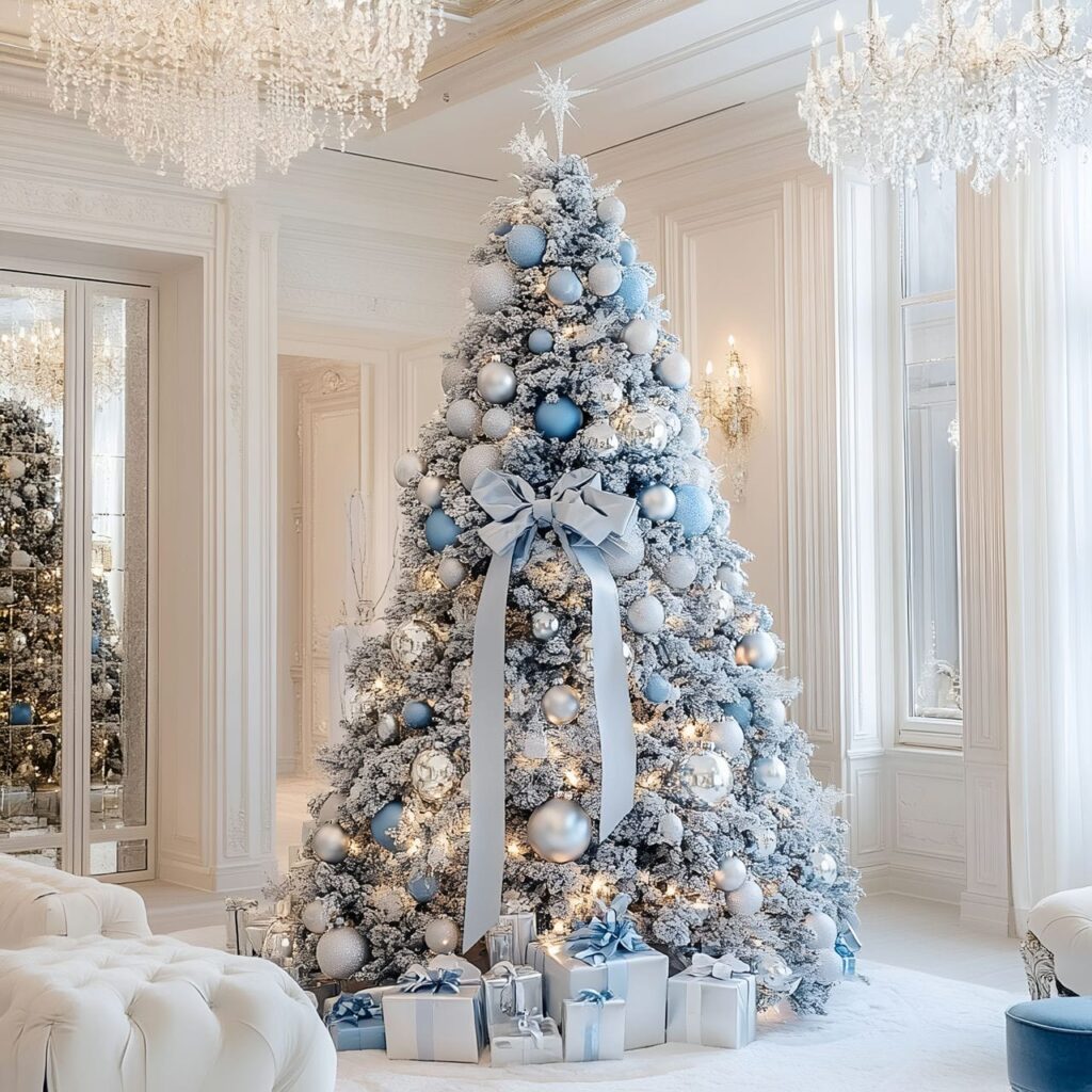 02. Dior Christmas Tree with Silver and Soft Blue Ornaments