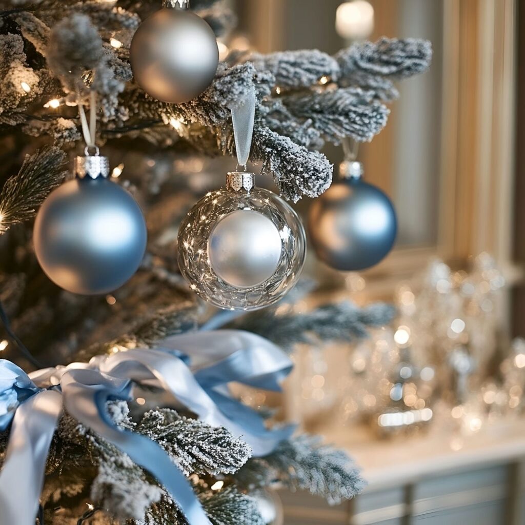 02. Dior Christmas Tree with Silver and Soft Blue Ornaments