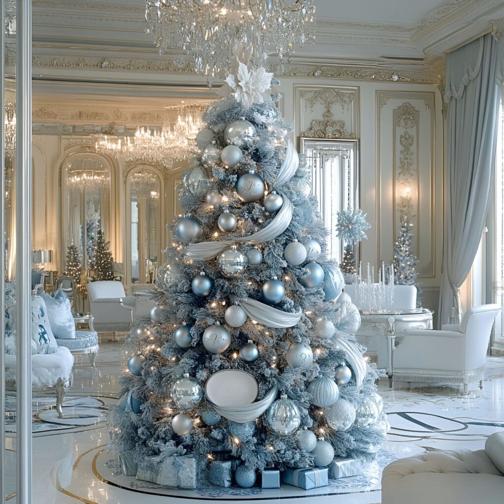 02. Dior Christmas Tree with Silver and Soft Blue Ornaments