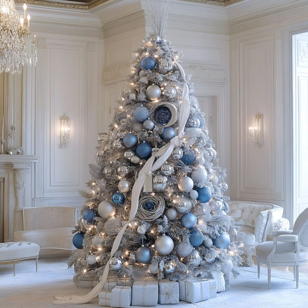 02. Dior Christmas Tree with Silver and Soft Blue Ornaments