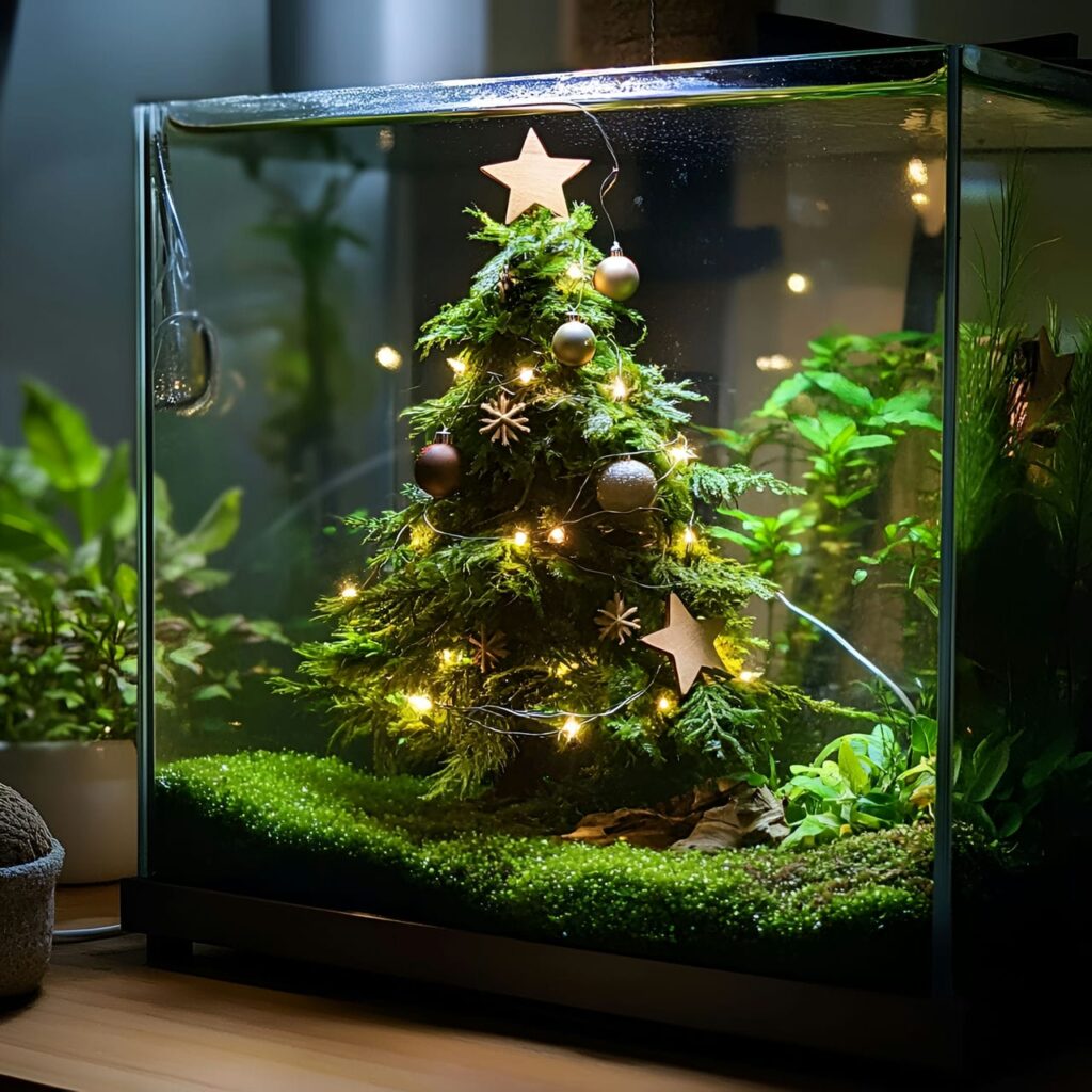 25. DIY Moss Christmas Tree with Wooden Star Decorations