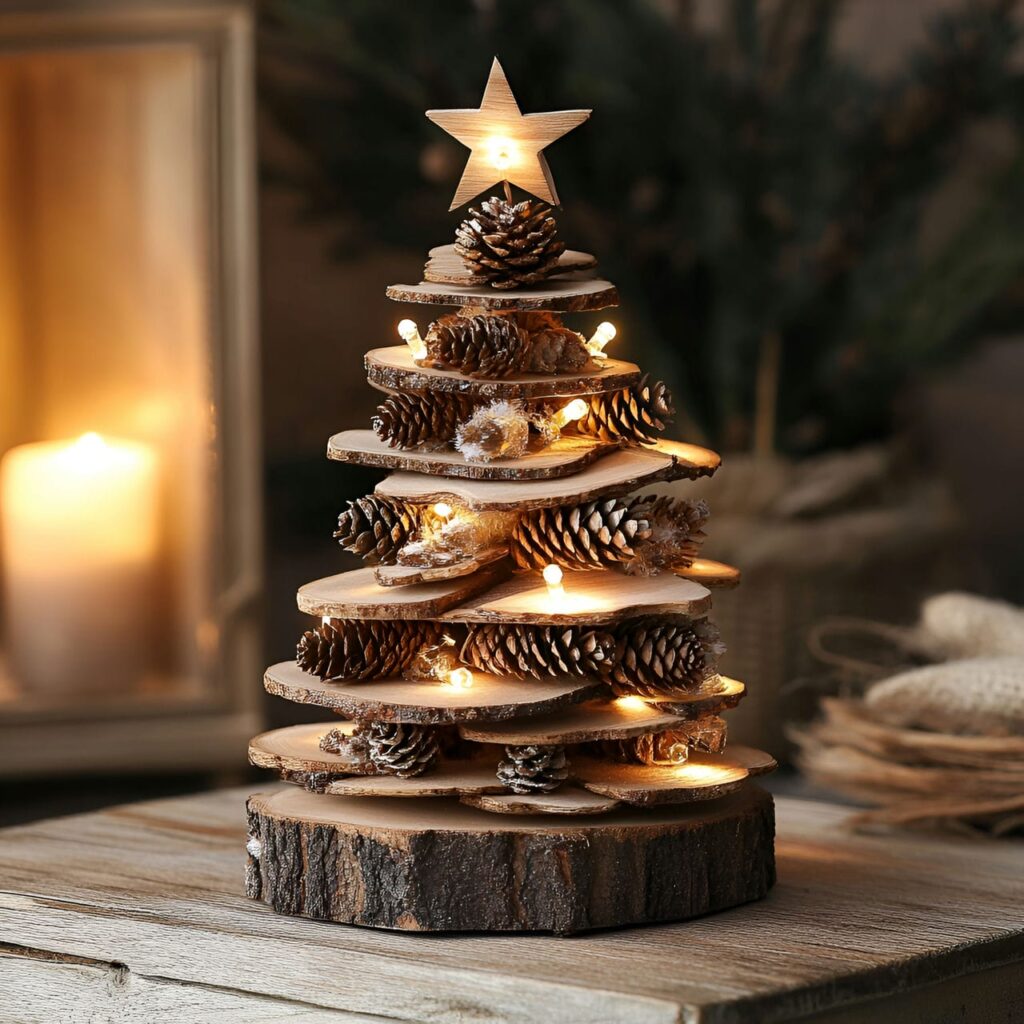 10. DIY Pinecone Christmas Tree with LED Lights