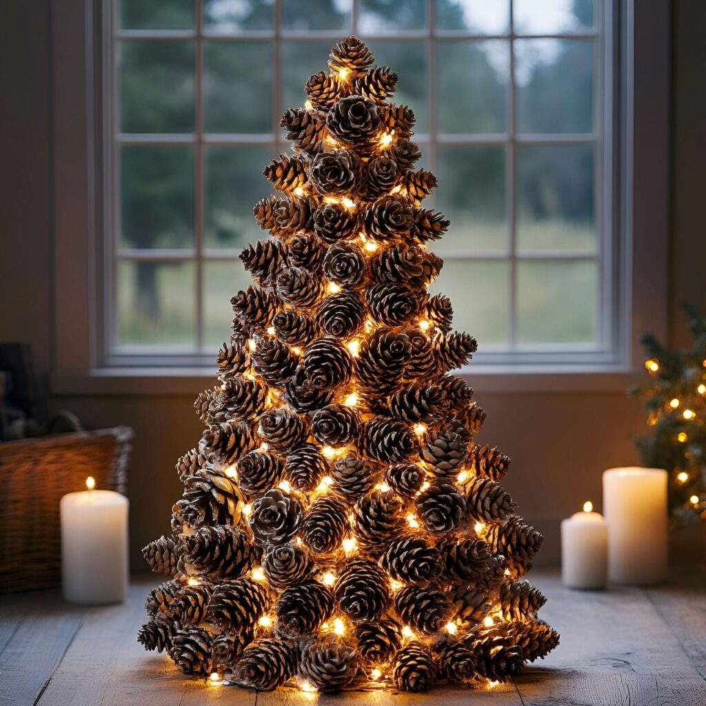 10. DIY Pinecone Christmas Tree with LED Lights