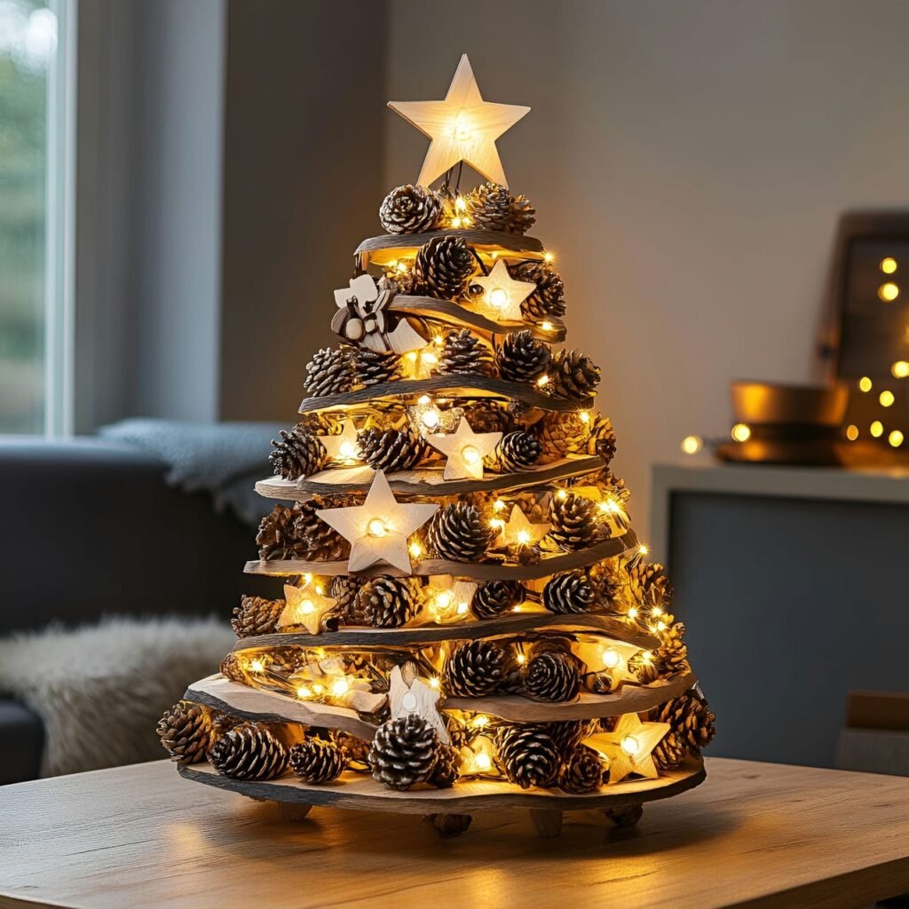 10. DIY Pinecone Christmas Tree with LED Lights