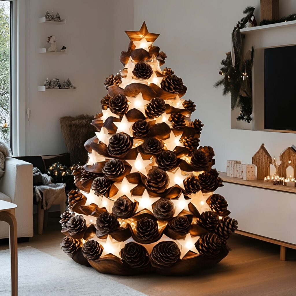 10. DIY Pinecone Christmas Tree with LED Lights