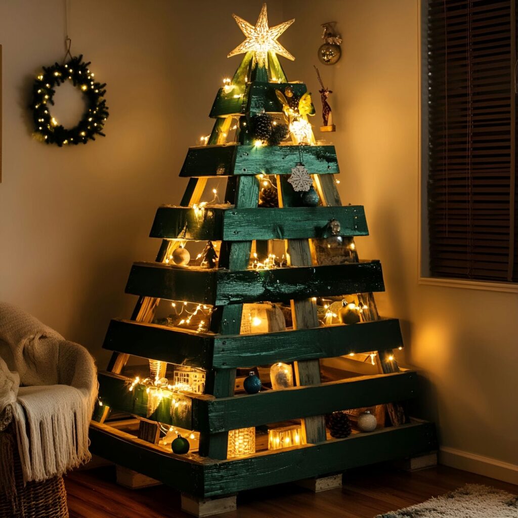 04. DIY Wood Pallet Christmas Tree with Fabric Ornaments