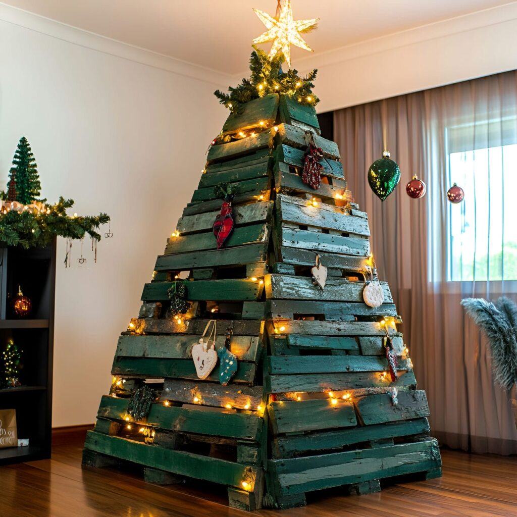 04. DIY Wood Pallet Christmas Tree with Fabric Ornaments