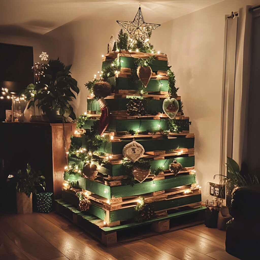 04. DIY Wood Pallet Christmas Tree with Fabric Ornaments