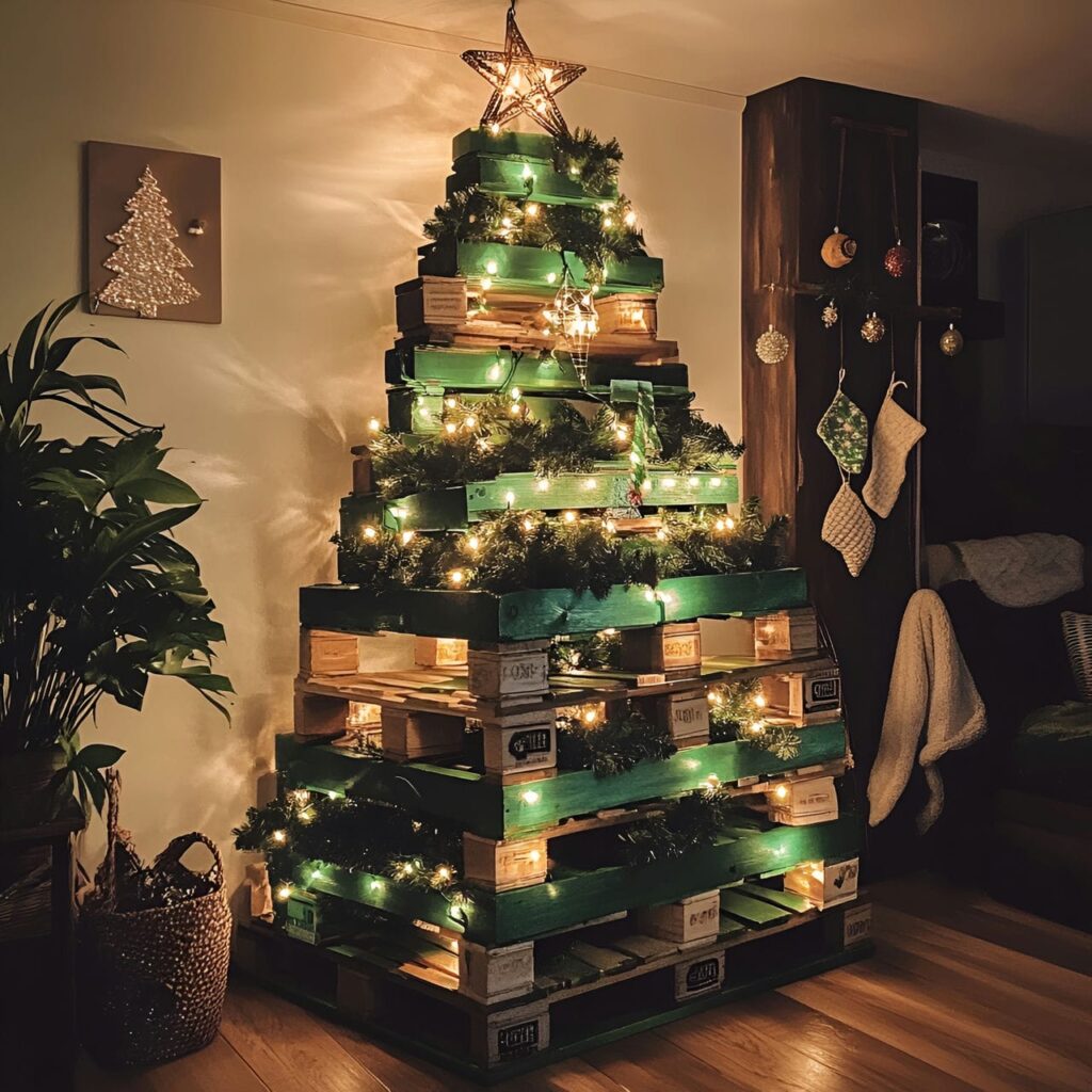 04. DIY Wood Pallet Christmas Tree with Fabric Ornaments