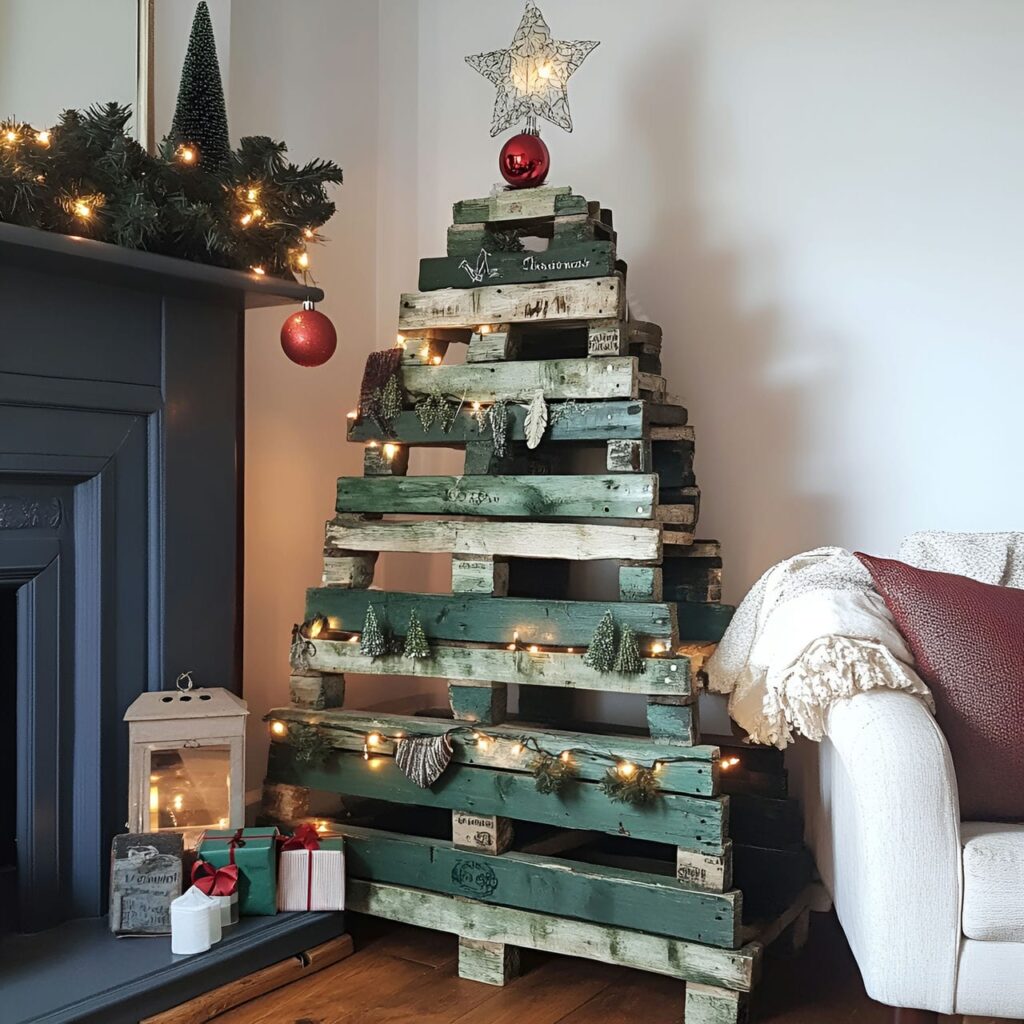 04. DIY Wood Pallet Christmas Tree with Fabric Ornaments