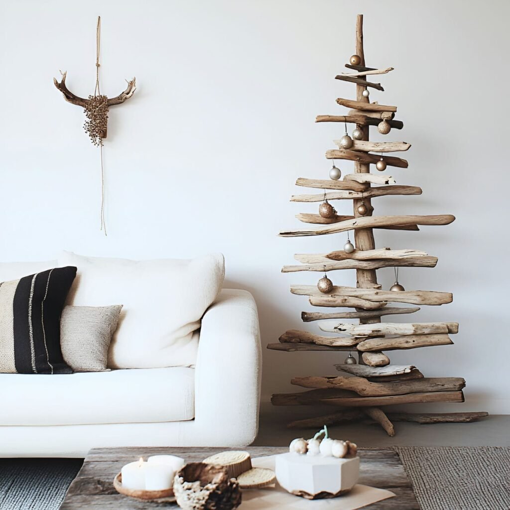 16. Driftwood Christmas Tree with Natural, Earthy Appeal