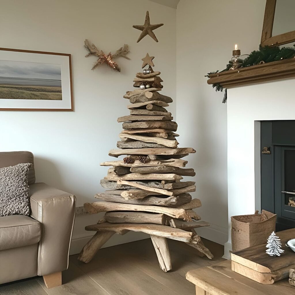 16. Driftwood Christmas Tree with Natural, Earthy Appeal