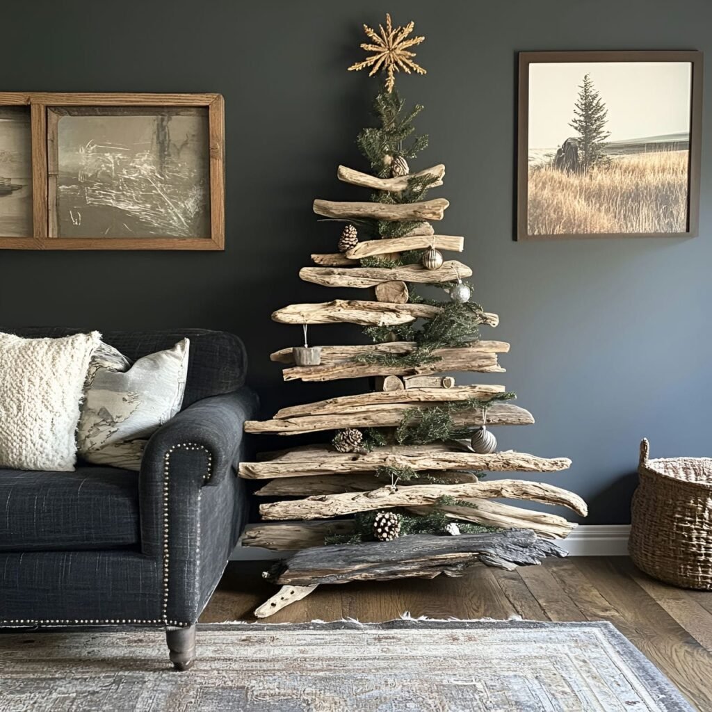 16. Driftwood Christmas Tree with Natural, Earthy Appeal