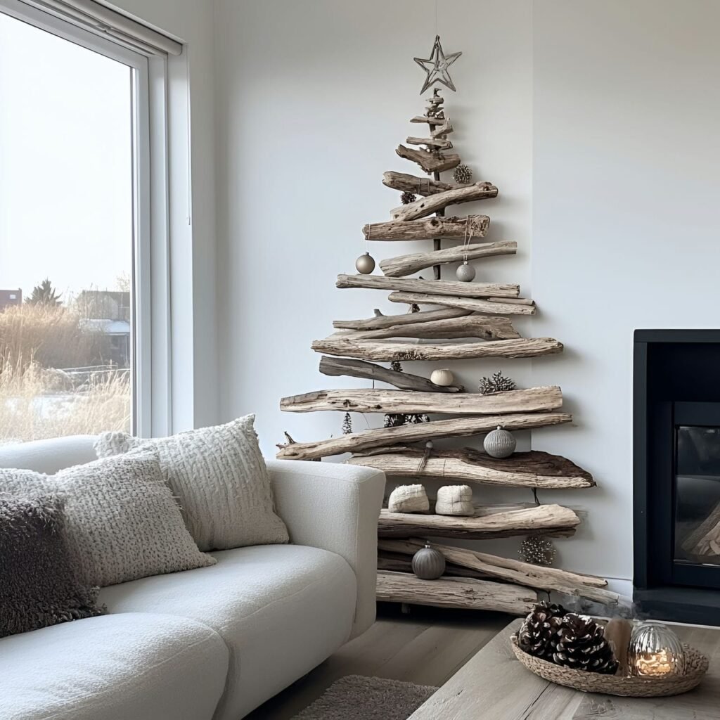 16. Driftwood Christmas Tree with Natural, Earthy Appeal