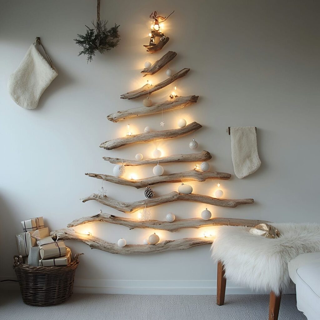 16. Driftwood Christmas Tree with Natural, Earthy Appeal