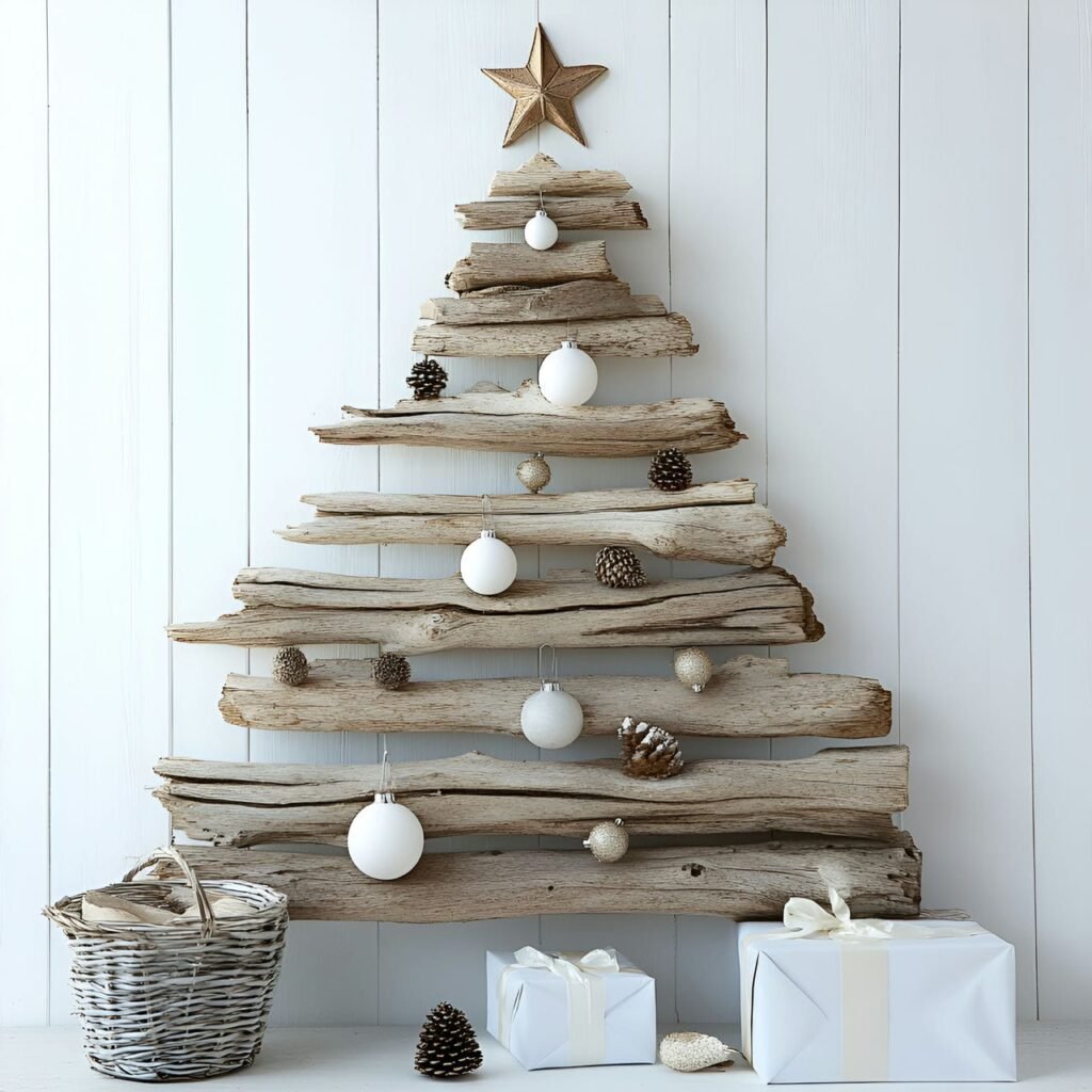 16. Driftwood Christmas Tree with Natural, Earthy Appeal