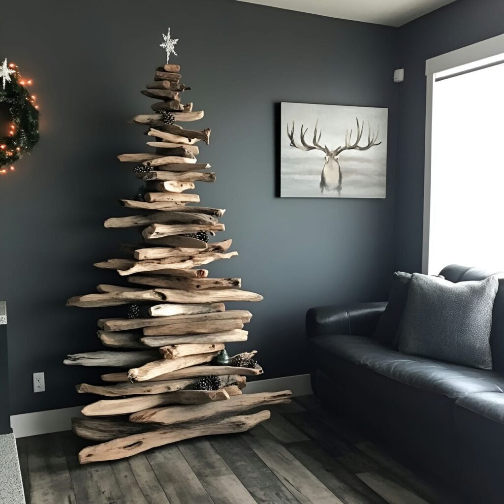 16. Driftwood Christmas Tree with Natural, Earthy Appeal