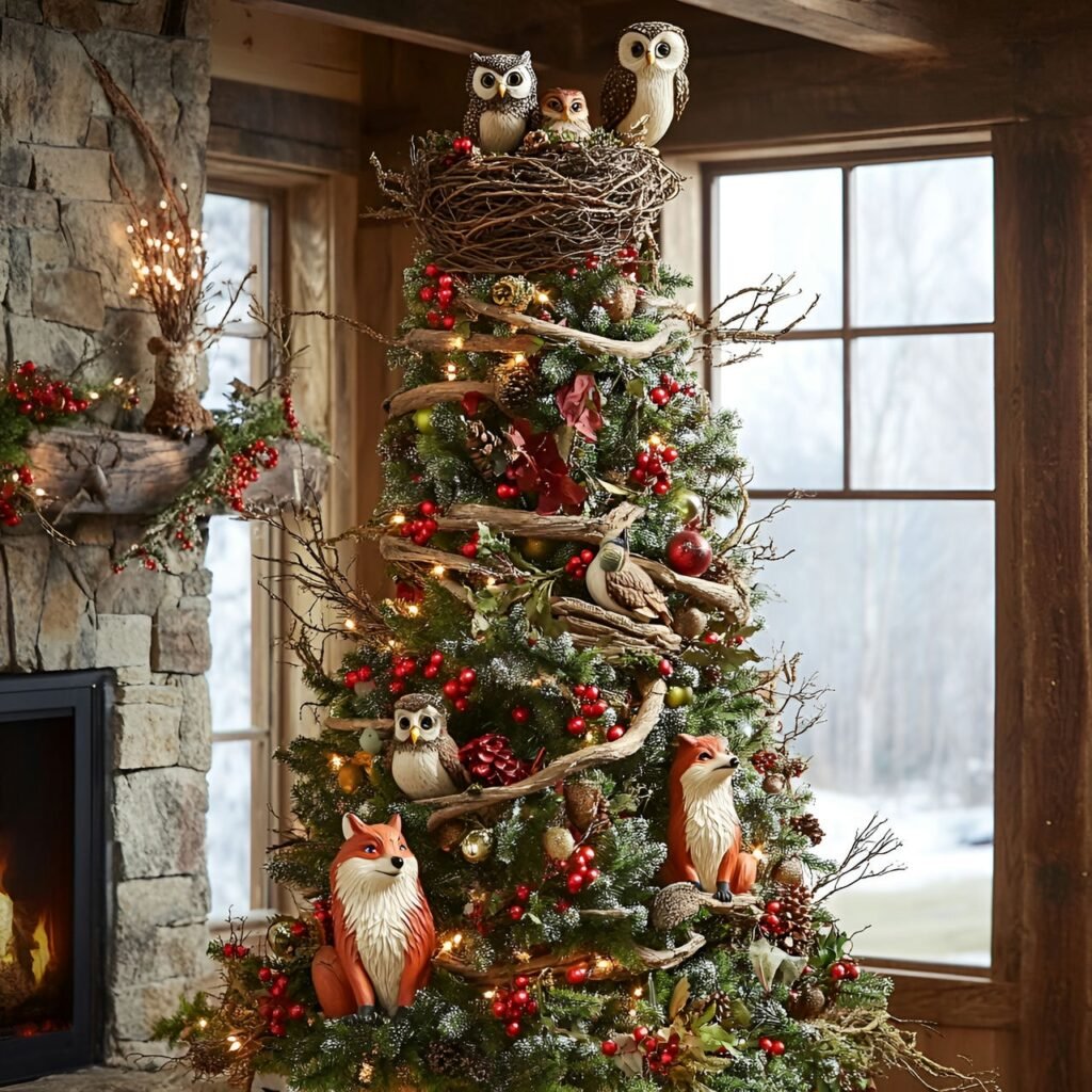 21. Wildlife and Nature Christmas Tree: Rustic and Earthy Holiday Décor Ideas