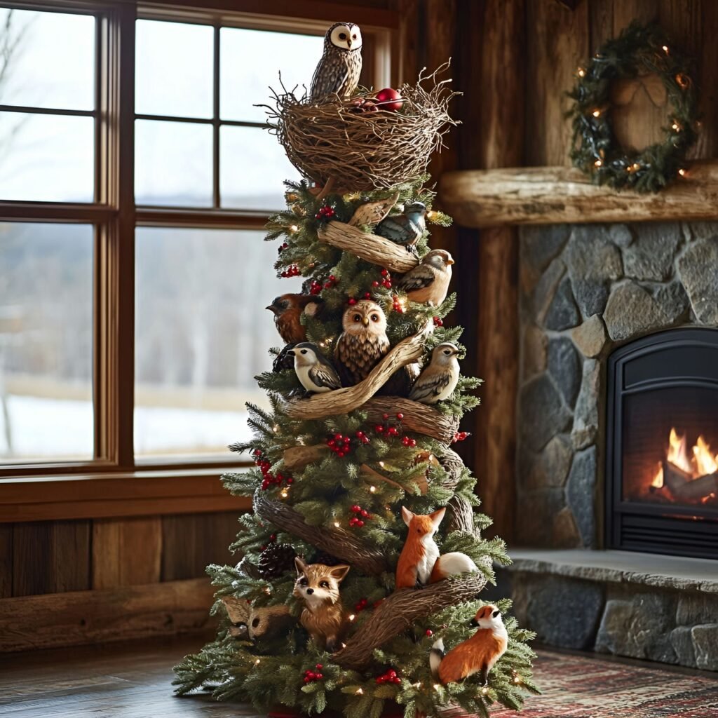 21. Wildlife and Nature Christmas Tree: Rustic and Earthy Holiday Décor Ideas