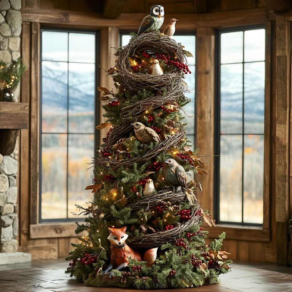 21. Wildlife and Nature Christmas Tree: Rustic and Earthy Holiday Décor Ideas