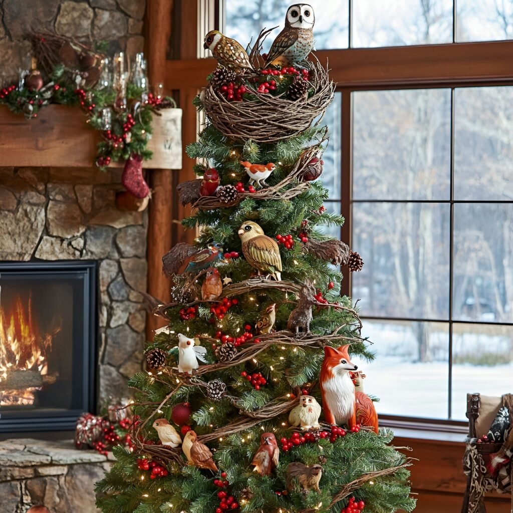 21. Wildlife and Nature Christmas Tree: Rustic and Earthy Holiday Décor Ideas