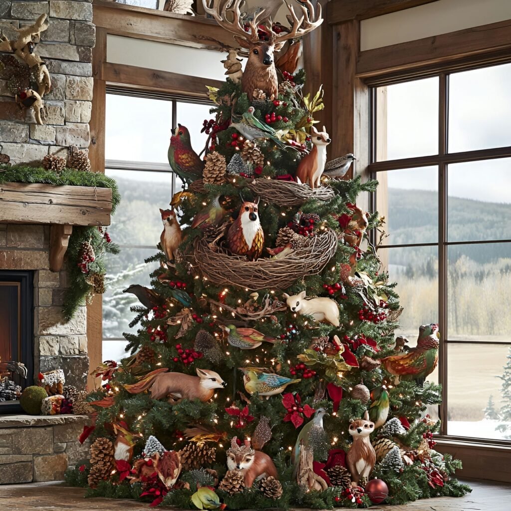 21. Wildlife and Nature Christmas Tree: Rustic and Earthy Holiday Décor Ideas