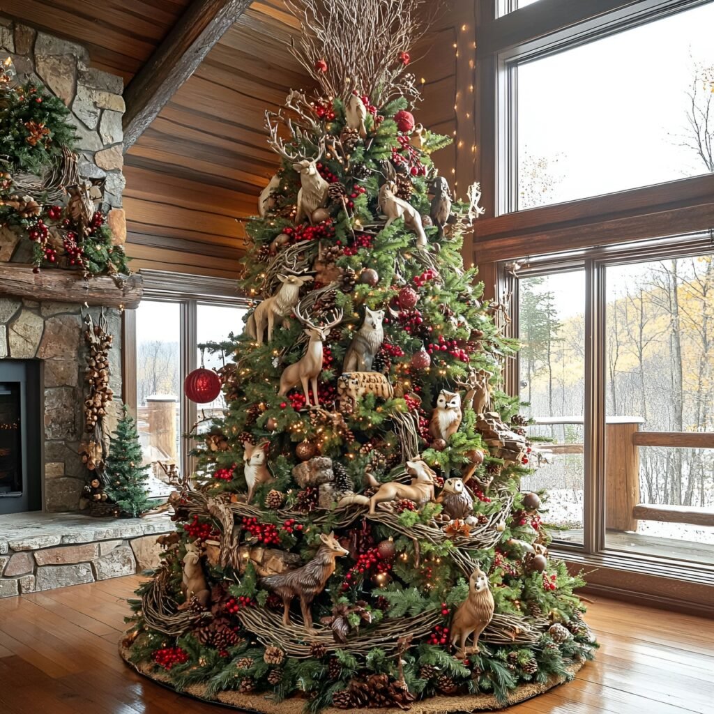 21. Wildlife and Nature Christmas Tree: Rustic and Earthy Holiday Décor Ideas