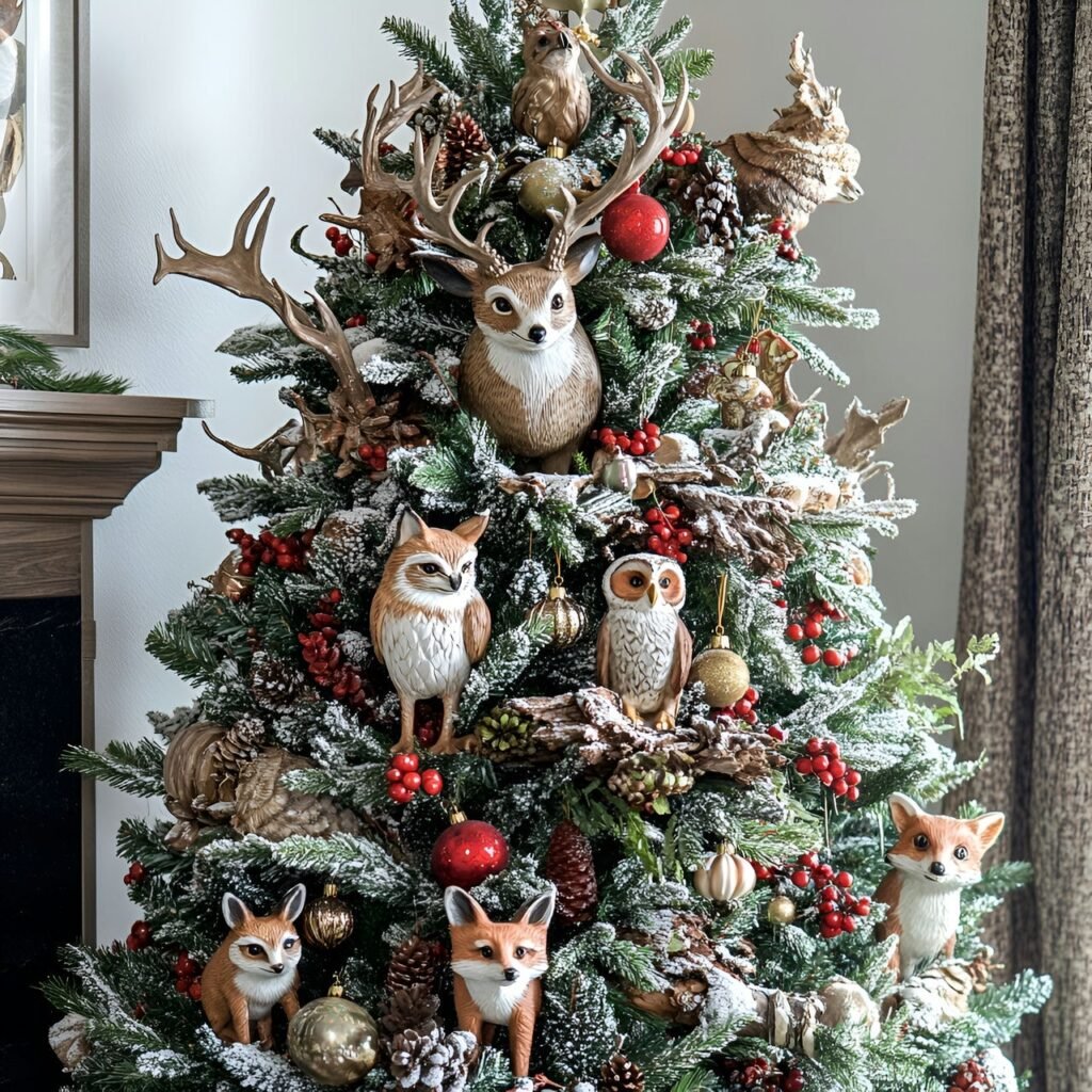 21. Wildlife and Nature Christmas Tree: Rustic and Earthy Holiday Décor Ideas