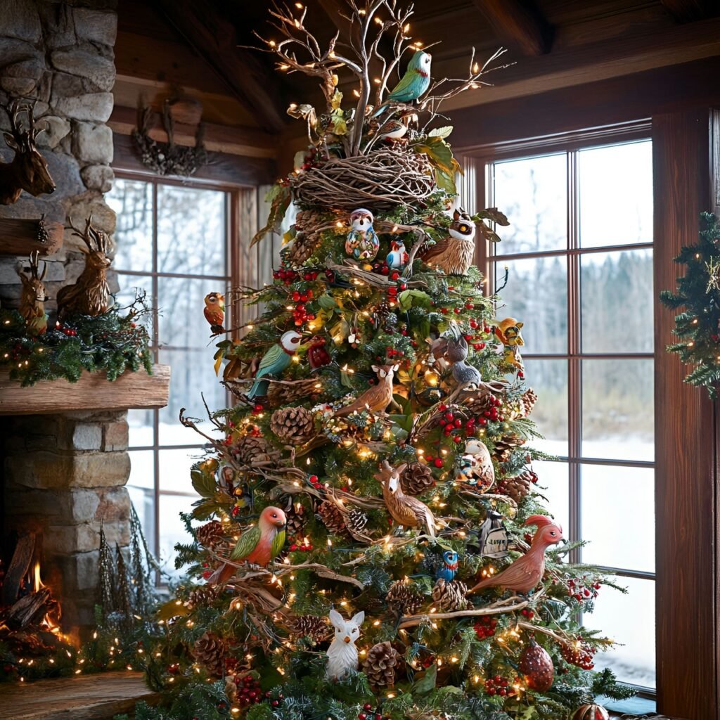 21. Wildlife and Nature Christmas Tree: Rustic and Earthy Holiday Décor Ideas