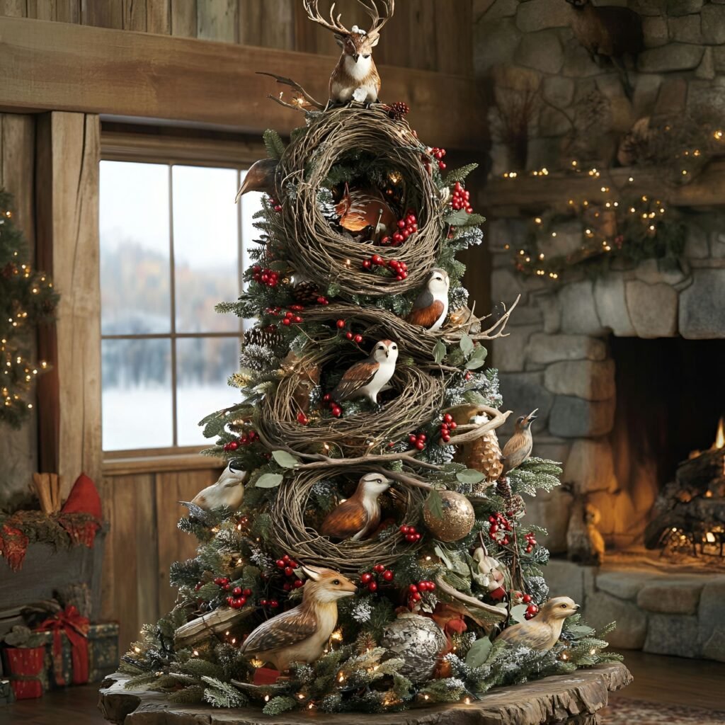 21. Wildlife and Nature Christmas Tree: Rustic and Earthy Holiday Décor Ideas