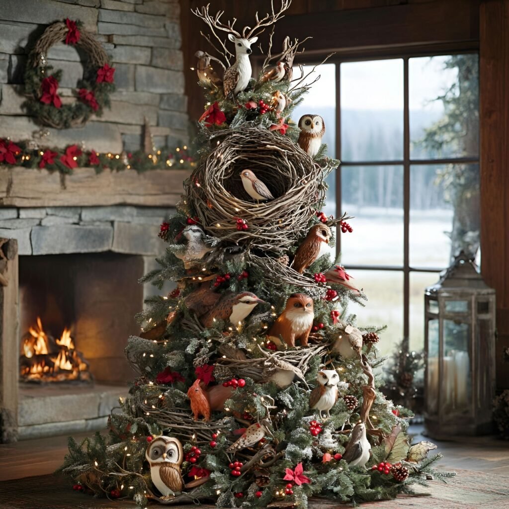 21. Wildlife and Nature Christmas Tree: Rustic and Earthy Holiday Décor Ideas