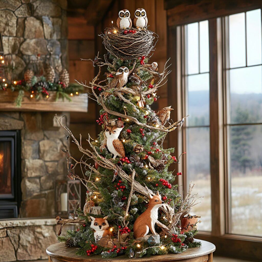 21. Wildlife and Nature Christmas Tree: Rustic and Earthy Holiday Décor Ideas