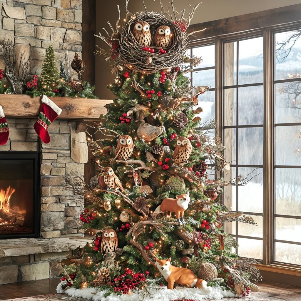 21. Wildlife and Nature Christmas Tree: Rustic and Earthy Holiday Décor Ideas