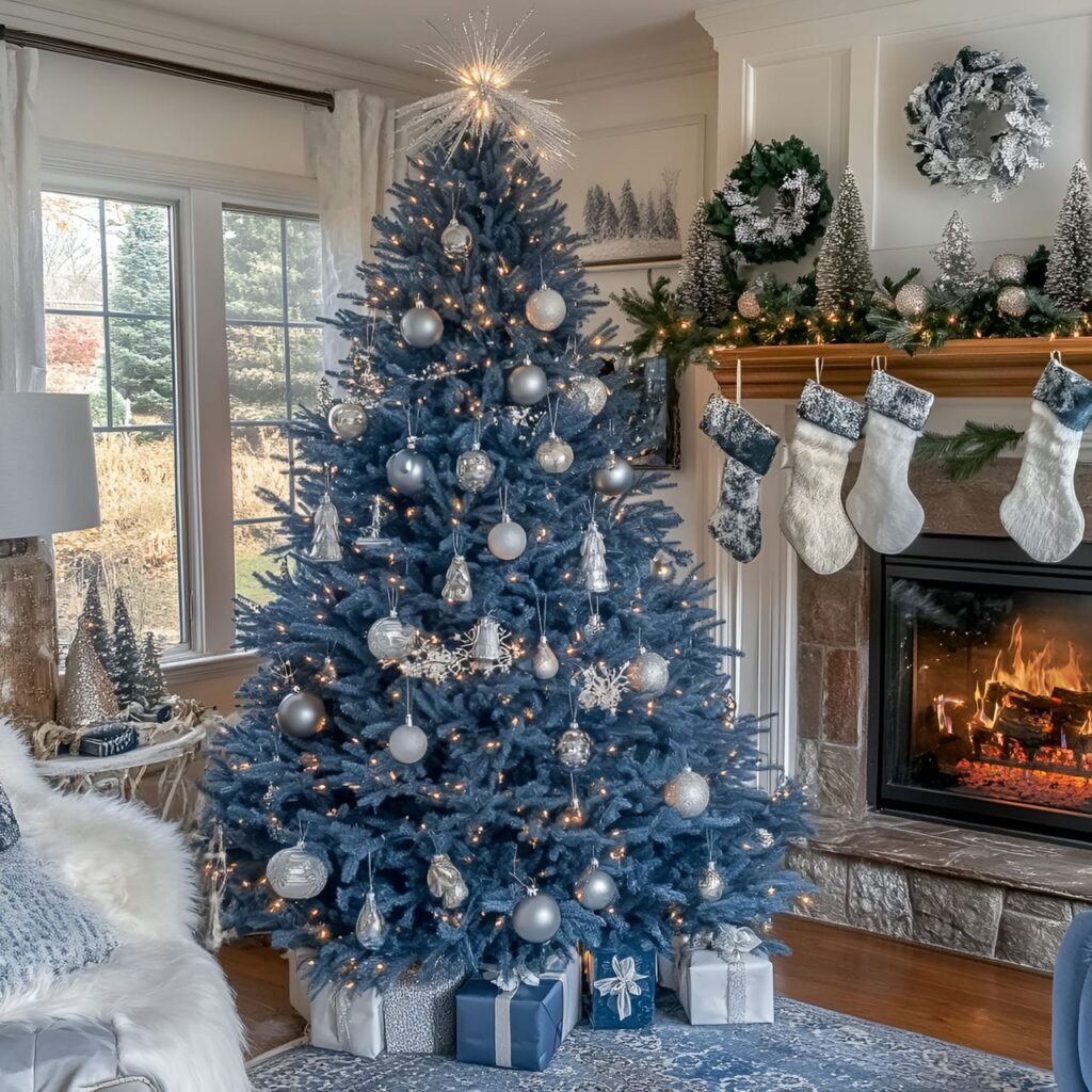 01. Elegant Blue Wonderland with Cozy Holiday Décor