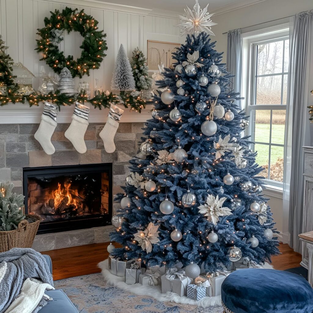 01. Elegant Blue Wonderland with Cozy Holiday Décor