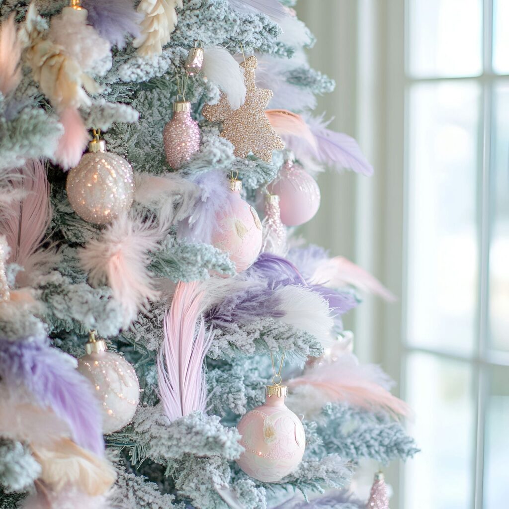 05. Elegant Feathered Pastel Christmas Tree with Soft Feathers