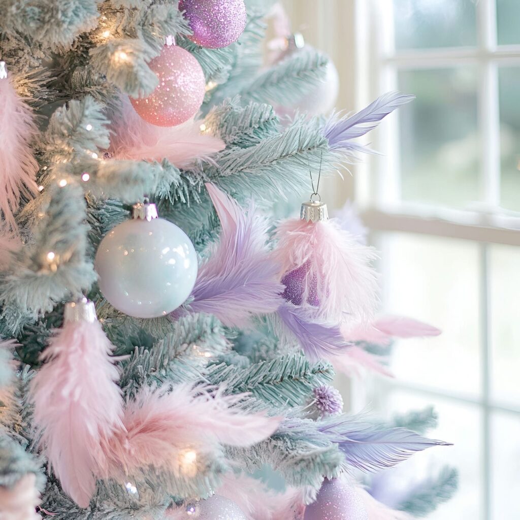 05. Elegant Feathered Pastel Christmas Tree with Soft Feathers