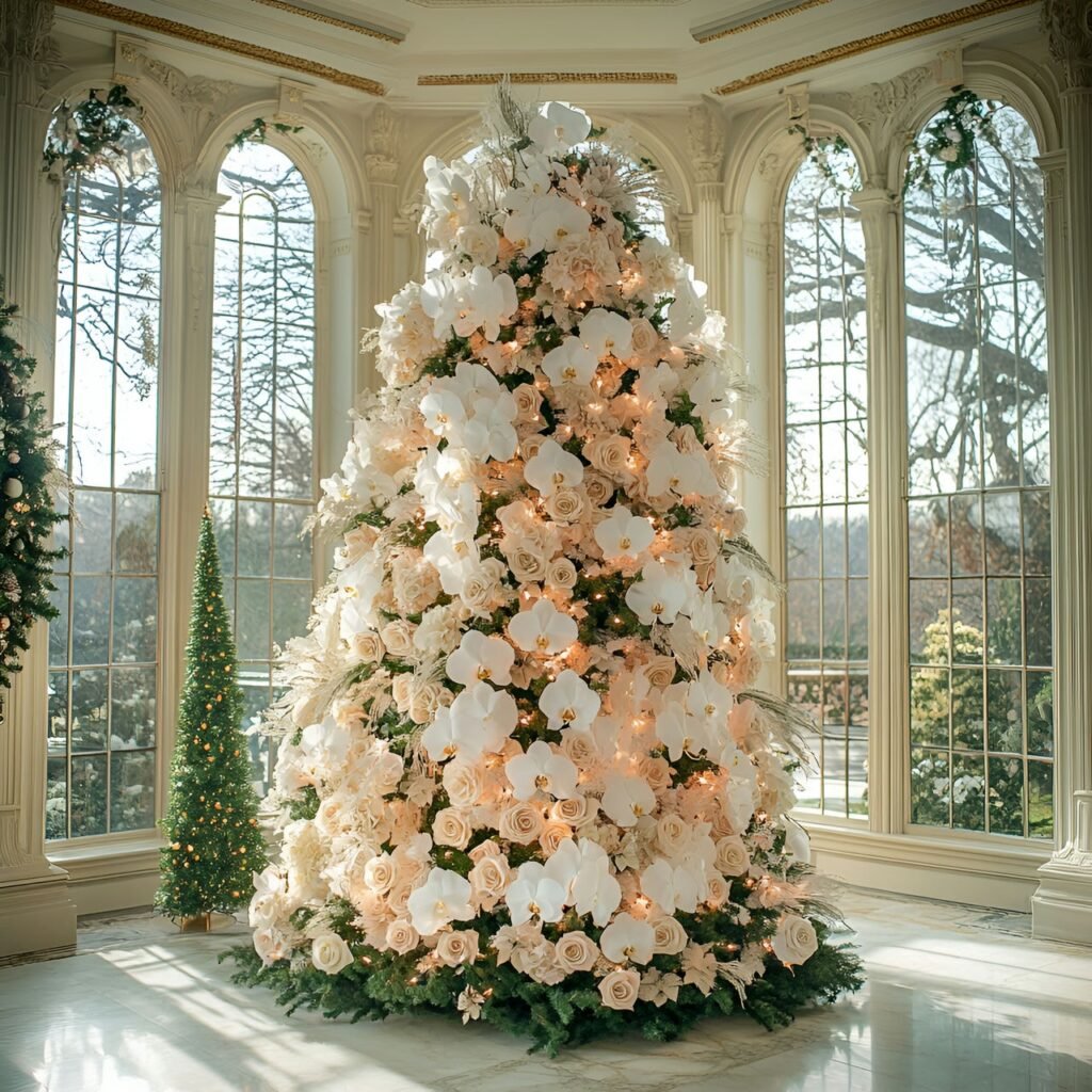 28. Floral Garden Christmas Tree: Nature-Inspired Holiday Décor